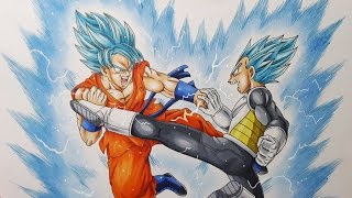 Drawing Goku VS Vegeta  Super Saiyan Blue [upl. by Mary]