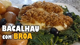 Bacalhau com Broa e Grelos salteados Receita Portuguesa bacalhau receitasimples bacalhaunoforno [upl. by Angelita]