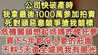 公司快破產時！我拿最後1000萬參加拍賣！死對頭惡意競爭搶我競標！危機關頭想起媽媽昨晚托夢！買下5年都沒人要的莊園！不料3天後全城誇我有眼光！落日溫情中老年生活為人處世生活經驗情感故事 [upl. by Desdamonna]