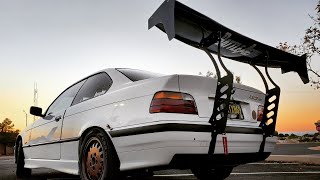 MASSIVE Battle Aero Chassis Mount Wing On A BMW E36 [upl. by Nnad787]