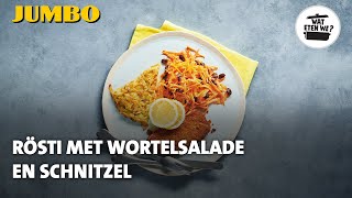 Wat eten we Rösti met wortelsalade en schnitzel [upl. by Eedak]