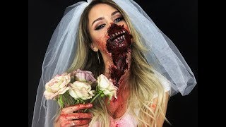 Ripped Mouth ZOMBIE Bride Makeup  Nadine Mayerhofer [upl. by Sidoeht]