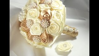 1 DIY Bridal Brooch Bouquet Fabric Flowers No Wires Easy Goldie KIT [upl. by Assinna]