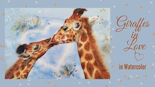 Kissing Giraffes  Valentines Watercolor  Animals in Love [upl. by Groveman]