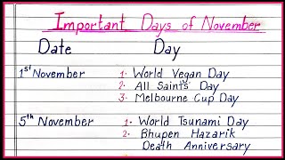 Important Days of November 2023 November 2023 Important Days [upl. by Ardelle738]