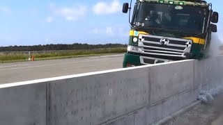 Crash testing single slope concrete barrier Installation process [upl. by Emmer760]