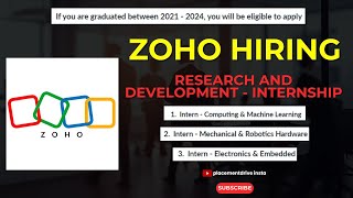 Research amp Development Internship Opportunities at Zoho  Apply Now  2024 [upl. by Eelarat455]