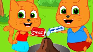 Cats Family in English  Mentos vs Cola Cartoon for Kids [upl. by Novej831]