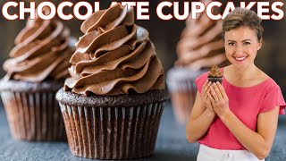 Easy CHOCOLATE CUPCAKES with Chocolate Buttercream Frosting [upl. by Simah]