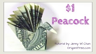 DIY How to Fold 1 Money Origami PEACOCK  Dollar Easy [upl. by Stoll]