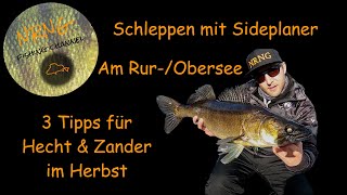 Schleppen auf Zander am RurseeObersee im Herbst  Sideplaner  3 Tipps für das Schleppangeln [upl. by Lorre]