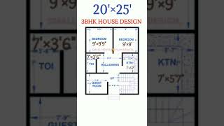 20 × 25 house plan  20 by 25 house design for small family  500 sqft 3bhk village plan ytshorts [upl. by Verity]