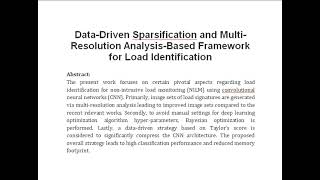 Data Driven Sparsification and Multi Resolution Analysis Based Framework for Load Identification [upl. by Burkitt]