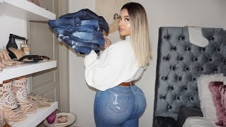 JEANS CLOSET HAUL  Trying on all my dark denim 🍑🤩 [upl. by Ordnasil]