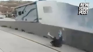 Shocking video captures former ESPN sportscaster being ejected from RV onto Calif highway [upl. by Ynahpets139]