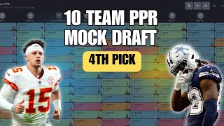 4th Pick 10 Team PPR MOCK DRAFT  2024 Fantasy Football Advice [upl. by Golda705]