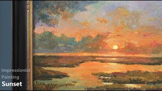 Impressionist Landscape  Easy Acrylic Painting  Sunset Scene [upl. by Ivy]