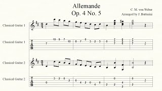 ALLEMANDE OP 4 No 5 C M von Weber arranged for 2 guitars with tab intermediate level [upl. by Ynagoham]