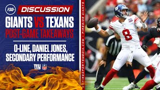 Giants V Texans PostGame Takeaways Offensive Line Daniel Jones Secondary Performance [upl. by Ecaj]