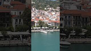 Skopelos Island Skopelos Town Greece View from the Ferry from Skiathos holidays greek [upl. by Neddie]