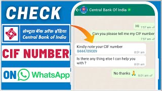 Check Central Bank of India CIF Number Online on WhatsApp  Know CBI Account CIF NumberCustomer ID [upl. by Anneh]