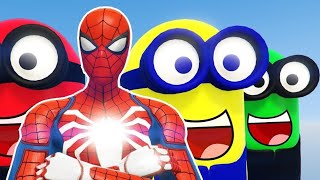 Minions Go Ragdoll A SpiderMan Adventure24 SpiderMan and Minions Ragdoll Superheroes Unite [upl. by Idroj]