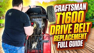 Craftsman T1600 Lawnmower Drive Belt Replacement  Replacing both drive belts [upl. by Hgielrac]