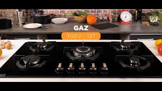 Plaque de cuisson gaz 5 feux encastrable verre noir Beldeko Foyer double couronne TG5V127 [upl. by Sapphira]