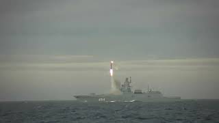 Russian Navy Admiral Gorshkov frigate fires Zircon antiship hypersonic cruise missile Barents sea [upl. by Loziram158]