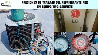 Presion en alta del R22 en aire tipo gabinete a 32 grados centigrados de temperatura exterior [upl. by Zurkow592]