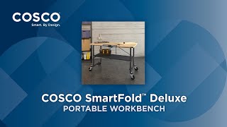 COSCO SmartFold Deluxe Portable Workbench  Folding Utility Table with Locking Casters [upl. by Groves721]