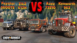 Kenworth 963 vs ZikZ 612H vs Azov 73210 vs Paystar 5600TS  Snowrunner [upl. by Emmuela]