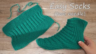 Легкие носки на двух спицах  Easy Socks Two Needle Knitting Pattern [upl. by Nylrehs]