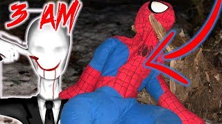 DONT PLAY WITH SPIDERMAN AT 3 AM IN THE SLENDER MAN FOREST  ONE MAN HIDE amp SEEK IN HAUNTED FOREST [upl. by Vasos]