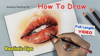 How to Draw Realistic Lips Step by Step  Easy Lips drawing with color pencil [upl. by Thedrick]