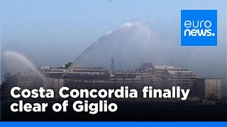 Costa Concordia finally clear of Giglio destined for dismemberment  euronews 🇬🇧 [upl. by Kirsten]