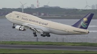 Saudi Arabian Government Boeing 747300 HZHM1A Takeoff from HND 34R  Tokyo Haneda  RJTT [upl. by Ardnyk870]