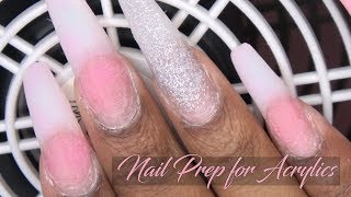 Acrylic Nails Tutorial  How To Prep Nails for Acrylic Application  No Lifting  for Beginners [upl. by Klaus]