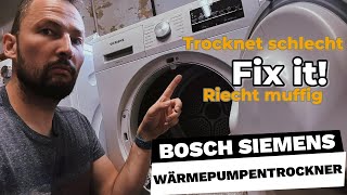 Bosch Siemens Wärmepumpentrockner  trocknet schlecht  Wäsche stinkt  Reinigung  Fix [upl. by Stulin]