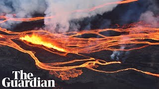 Hawaii volcano aerial footage shows Mauna Loa spewing lava [upl. by Airdnaxela]