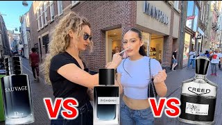 Women React to Dior Sauvage Creed Aventus YSL Y  Fragrance Street Reaction [upl. by Larrej]