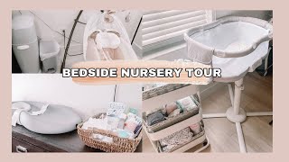 BEDSIDE NURSERY TOUR Diaper Cart amp Newborn Organization [upl. by Lokin]