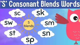 S Consonant Blends Words  Beginning Consonant Blends with S  S blends sc sk sm sn sp st sw [upl. by Marchese]