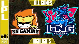 SN vs LNG Highlights ALL GAMES  LPL Spring 2020 W4D2  Suning vs LNG Esports [upl. by Ailefo993]