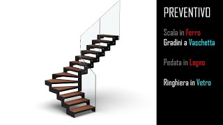 preventivo scala in ferro con gradino vaschetta e ringhiera in vetro [upl. by Anehsuc]