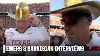 Quinn Ewers amp Steve Sarkisian wear the Golden Hat trophy amp react to big win vs Oklahoma 🤠 [upl. by Lebam707]