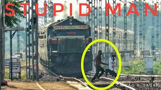 Stupid Man Crossing Track in Front of Speedy Train  Man vs Train  Indian Railways [upl. by Ila168]