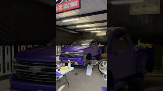 Exotic custom wrap satin purple chrome on dropped silverado silverado custom wrap viralshort [upl. by Lauri224]