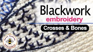 Blackwork Embroidery diaper patterns  crosses and bones  Blackwork embroidery video tutorial [upl. by Nho]