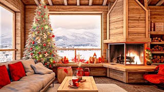 Cozy Christmas Living Room Ambience Crackling Fire and Snowfall  Christmas Jazz Music 2024 [upl. by Arrek]